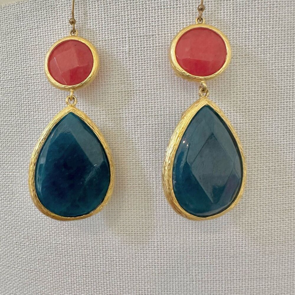 Kay Jewelers Collection pink  and blue Gold tone teardrop statement earrings